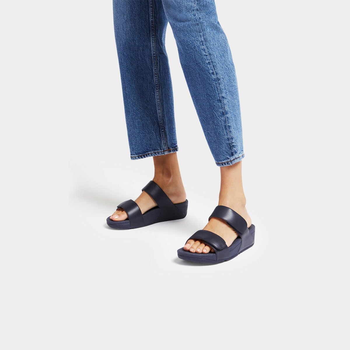 LULU Women's Adjustable Leather Slides - Midnight Navy (FV6-399