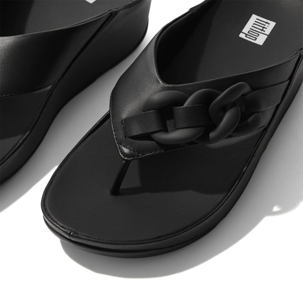 OPALLE Rubber-Chain Leather Toe-Post Sandals 