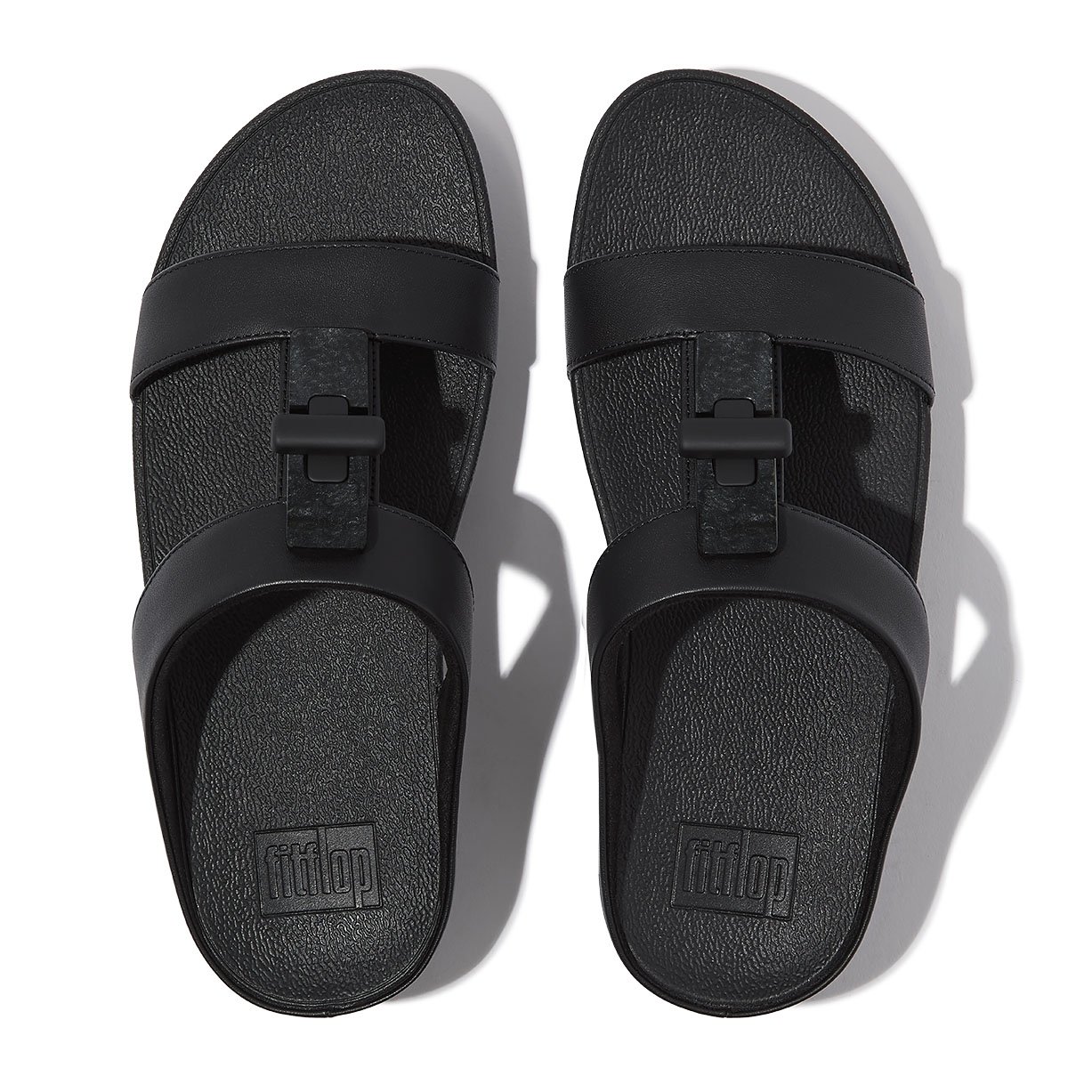 Fino Resin-Lock Leather H-Bar Slides Black (GQ2-001) | FitFlop Malaysia