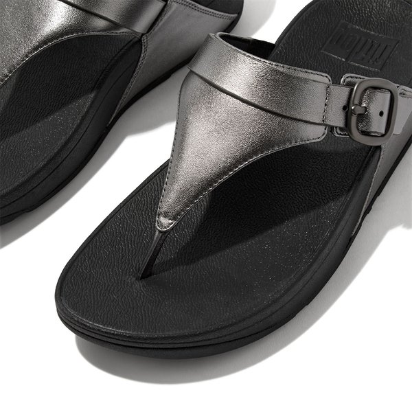 LULU Adjustable Metallic-Leather Toe-Post Sandals