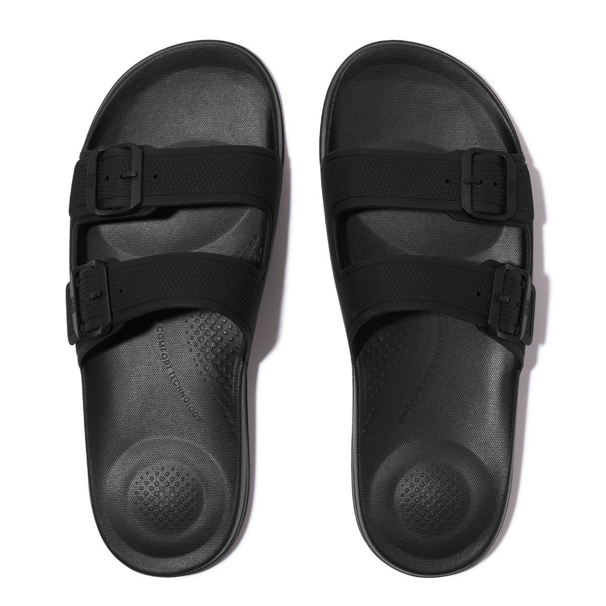 iQushion Mens Two-Bar Buckle Slides -Black (GS9-001)