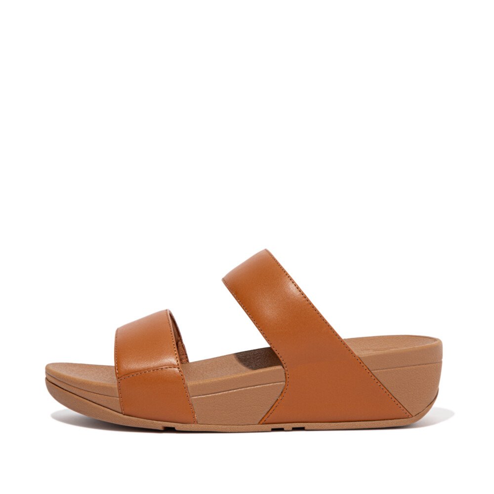 FitFlop LULU Leather Slides Light Tan front view