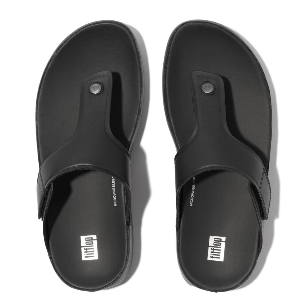 Samel Adjustable Leather Toe-Post Sandals - All Black (GU2-090)