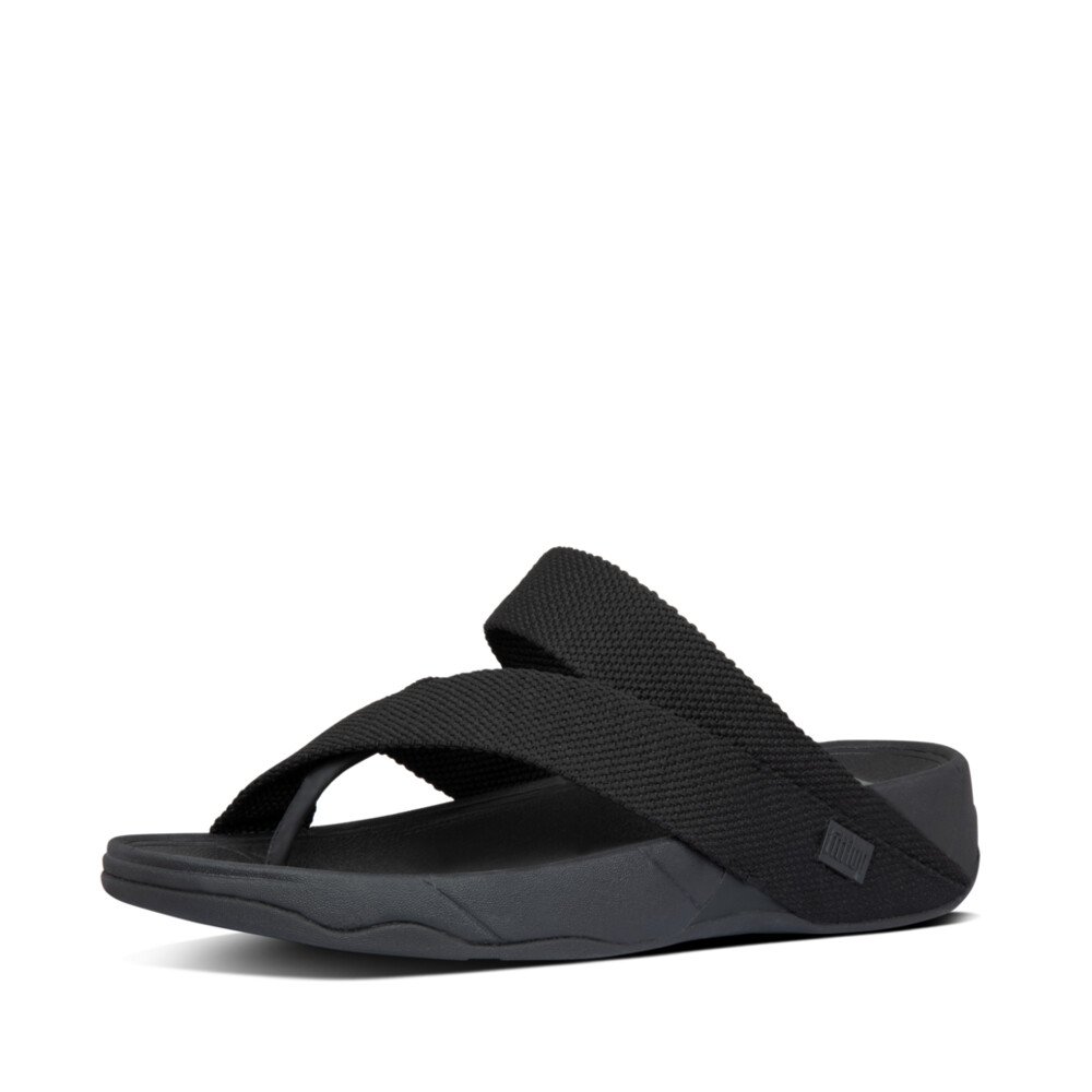 FitFlop SLING Weave Toe-Post Sandals Black front view