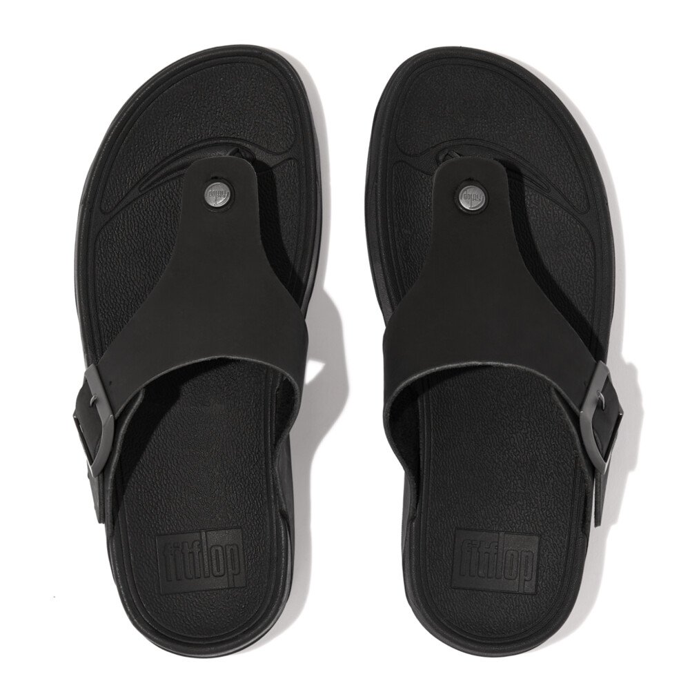 TRAKK II Men's Buckle Leather Toe-Post Sandals - Black (GD1-001)