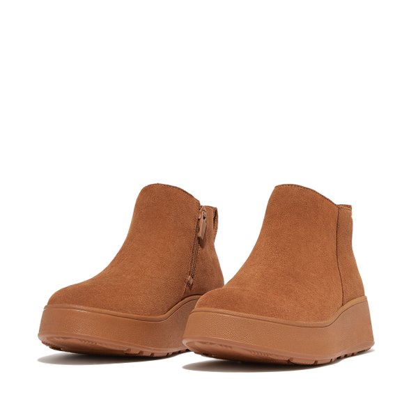 F-MODE Suede Flatform Zip Ankle Boots 