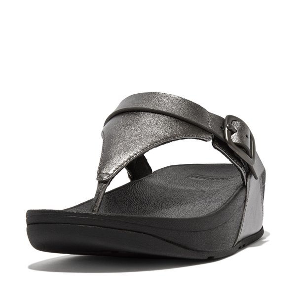 LULU Adjustable Metallic-Leather Toe-Post Sandals