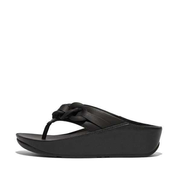 OPALLE Rubber-Chain Leather Toe-Post Sandals 