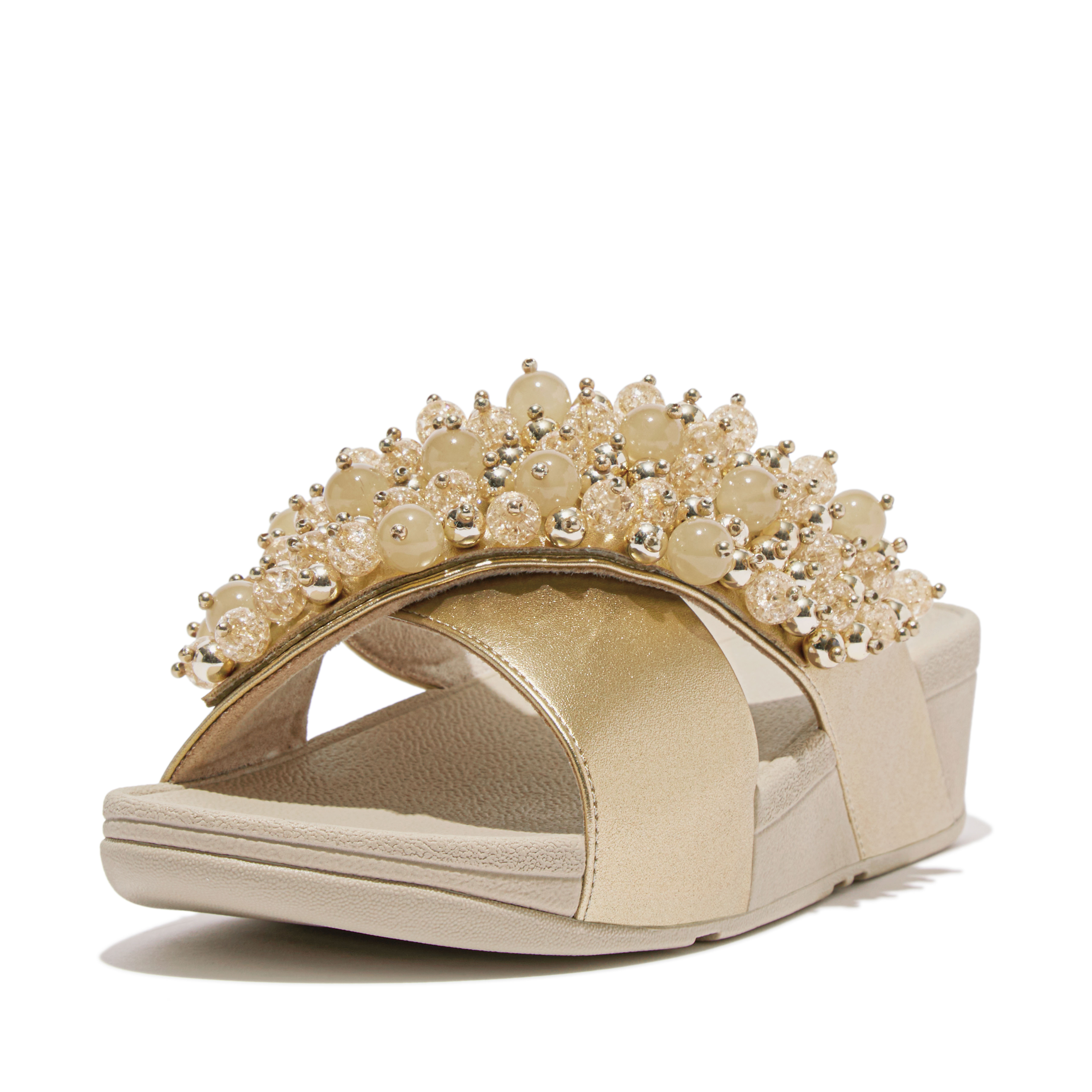 LULU Bauble-Bead Cross Slides - Platino (HE3-675) | FitFlop Malaysia