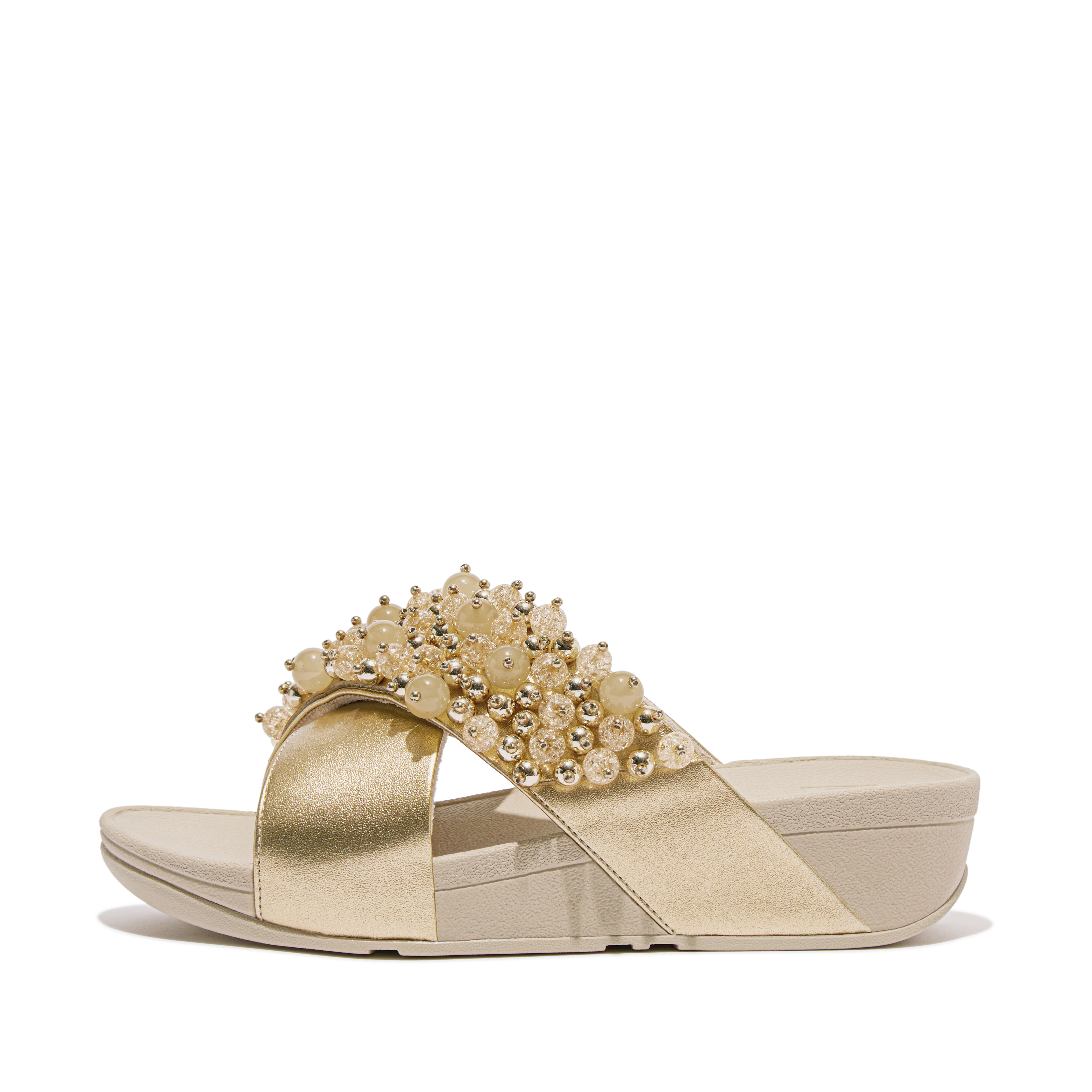 LULU Bauble-Bead Cross Slides - Platino (HE3-675) | FitFlop Malaysia