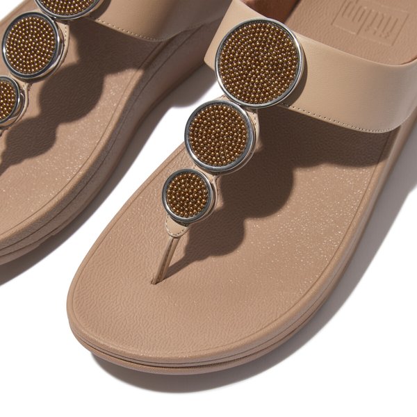 HALO Bead-Circle Leather Toe-Post Sandal