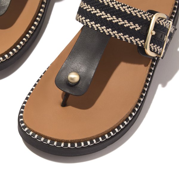 GEN-FF Buckle Stripe-Weave Toe-Post Sandals