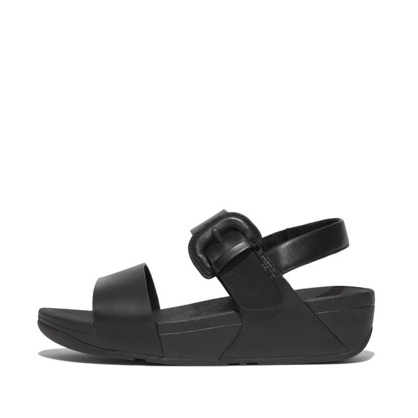 LULU Covered-Buckle Raw-Edge Leather Back-Strap Sandals