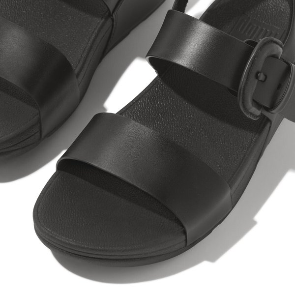 LULU Covered-Buckle Raw-Edge Leather Back-Strap Sandals