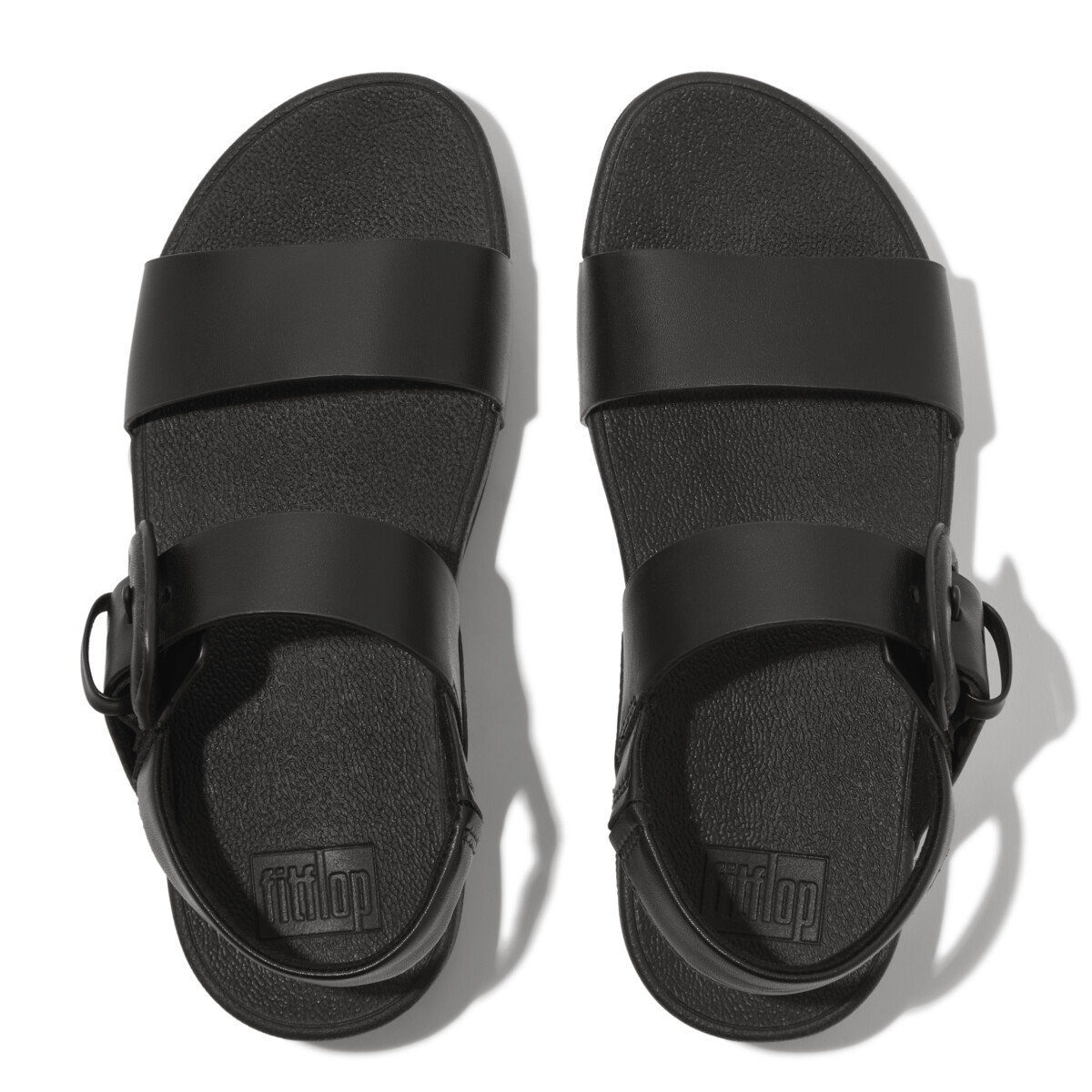 LULU Covered-Buckle Raw-Edge Leather Back-Strap Sandals - Black (HH1-001)