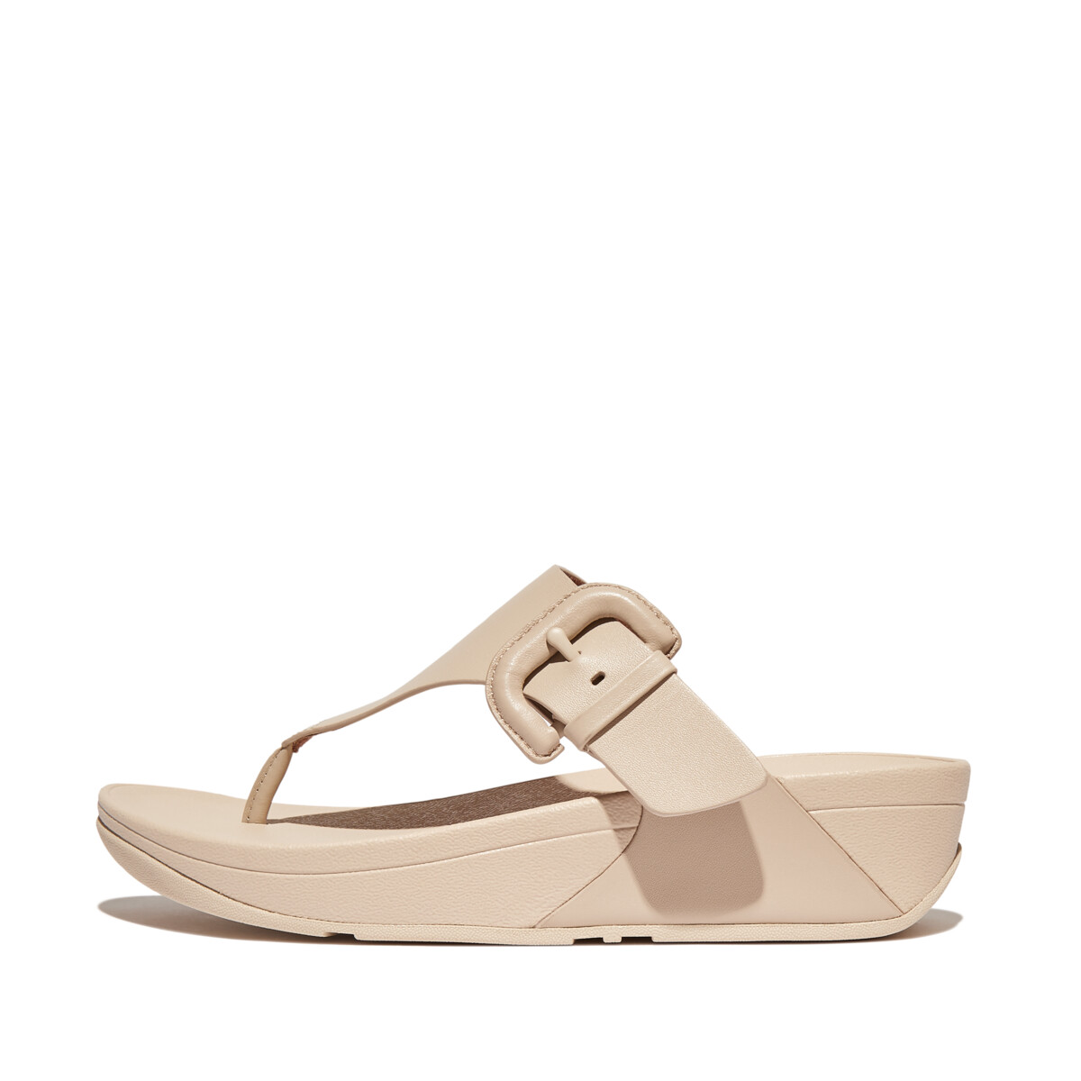 LULU Covered-Buckle Raw-Edge Leather Toe-Post Sandals - Stone Beige ...