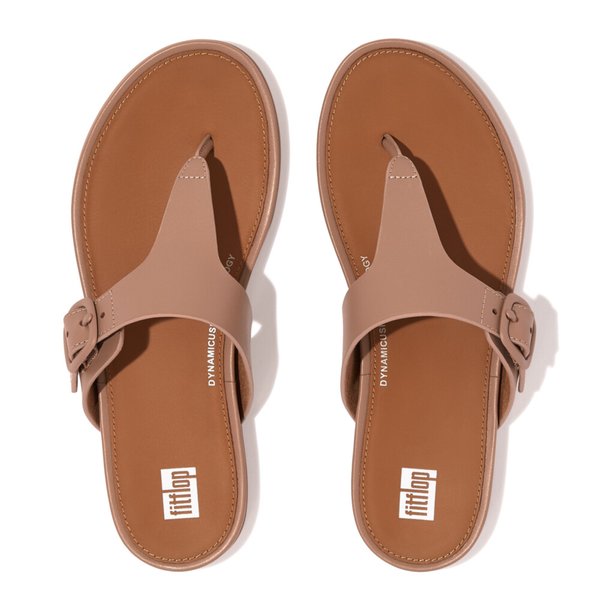 GRACIE Rubber-Buckle Leather Toe-Post Sandals
