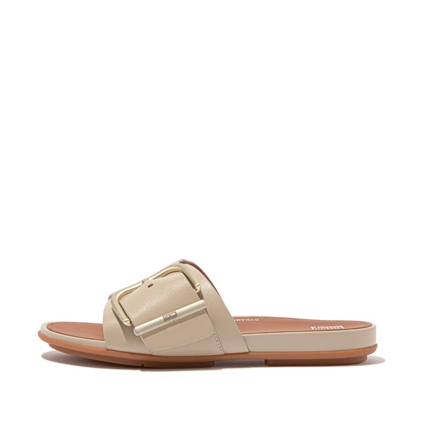 GRACIE Maxi-Buckle Leather Slides 