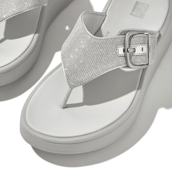 F-MODE Buckle Shimmerlux Flatform Toe-Post Sandals 