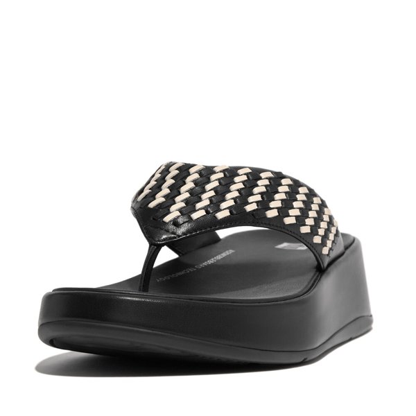 F-MODE Two-Tone Woven-Leather Flatform Toe-Post Sandals