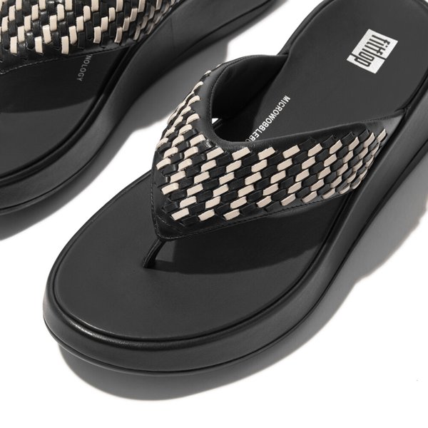 F-MODE Two-Tone Woven-Leather Flatform Toe-Post Sandals