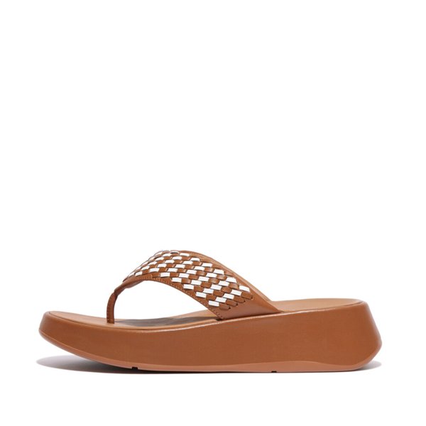 F-MODE Two-Tone Woven-Leather Flatform Toe-Post Sandals 
