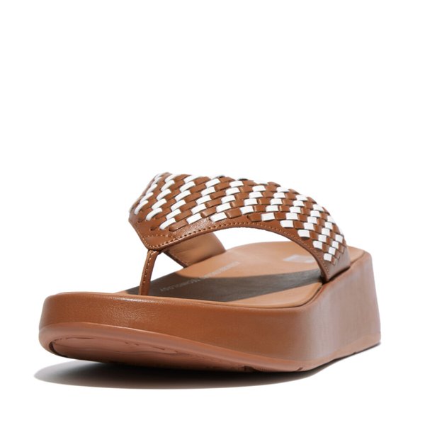 F-MODE Two-Tone Woven-Leather Flatform Toe-Post Sandals 
