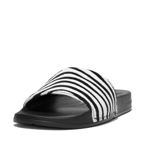 IQUSHION Zebra-Print Hair-On Leather Slides