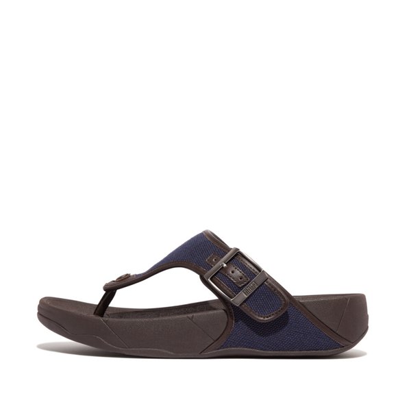 TRAKK II Mens Buckle Two-Tone Canvas Toe-Post Sandals 