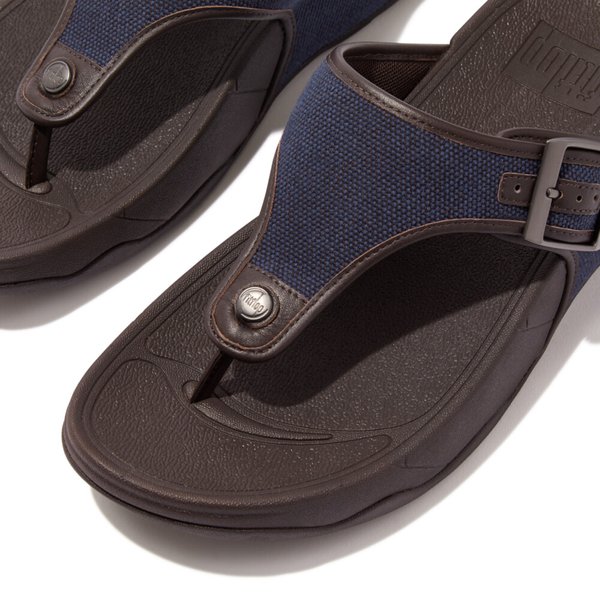 TRAKK II Mens Buckle Two-Tone Canvas Toe-Post Sandals 