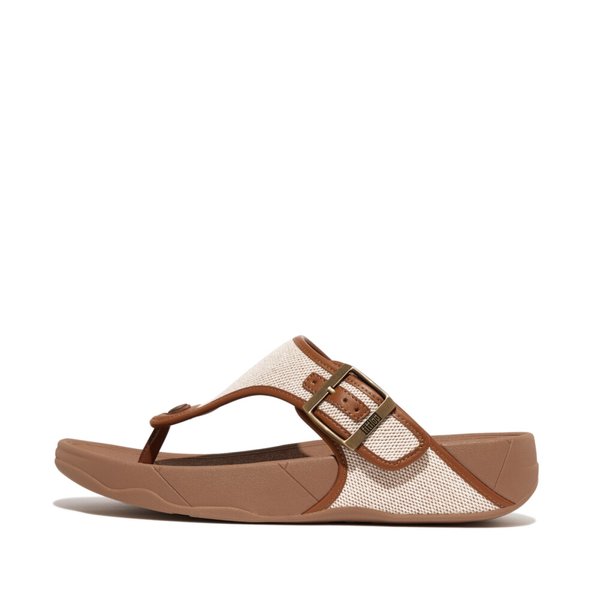 TRAKK II Mens Buckle Two-Tone Canvas Toe-Post Sandals 