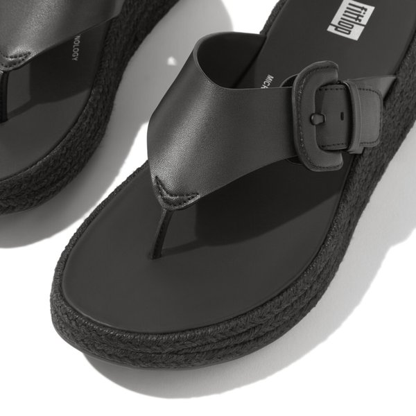 F-MODE Espadrille Adjustable Leather Flatform Toe-Posts