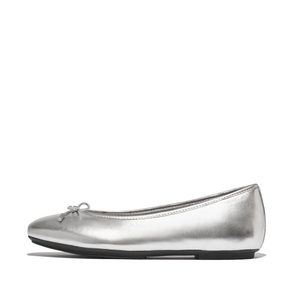 DELICATO Bow Soft Metallic-Leather Ballet Flats