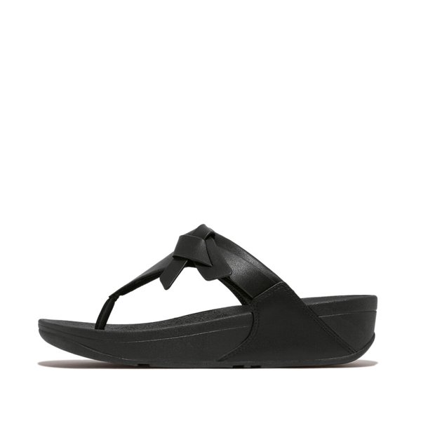 LULU Folded-Knot Leather Toe-Post Sandals 