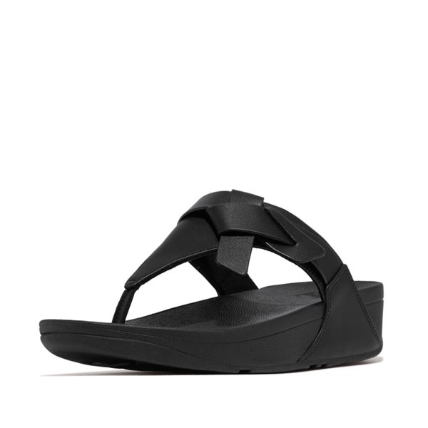 LULU Folded-Knot Leather Toe-Post Sandals 