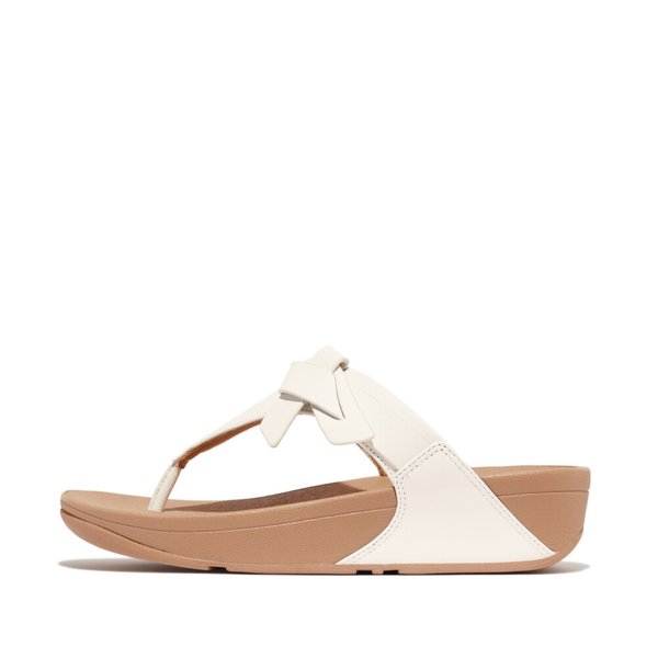 LULU Folded-Knot Leather Toe-Post Sandals