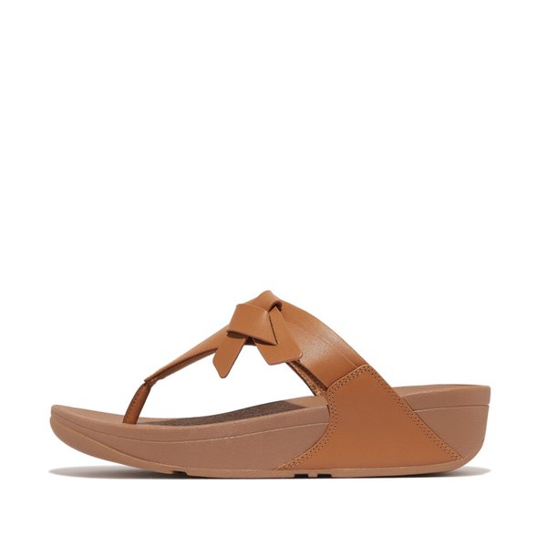 LULU Folded-Knot Leather Toe-Post Sandals