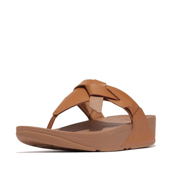 LULU Folded-Knot Leather Toe-Post Sandals