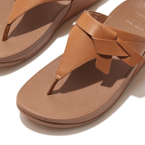 LULU Folded-Knot Leather Toe-Post Sandals