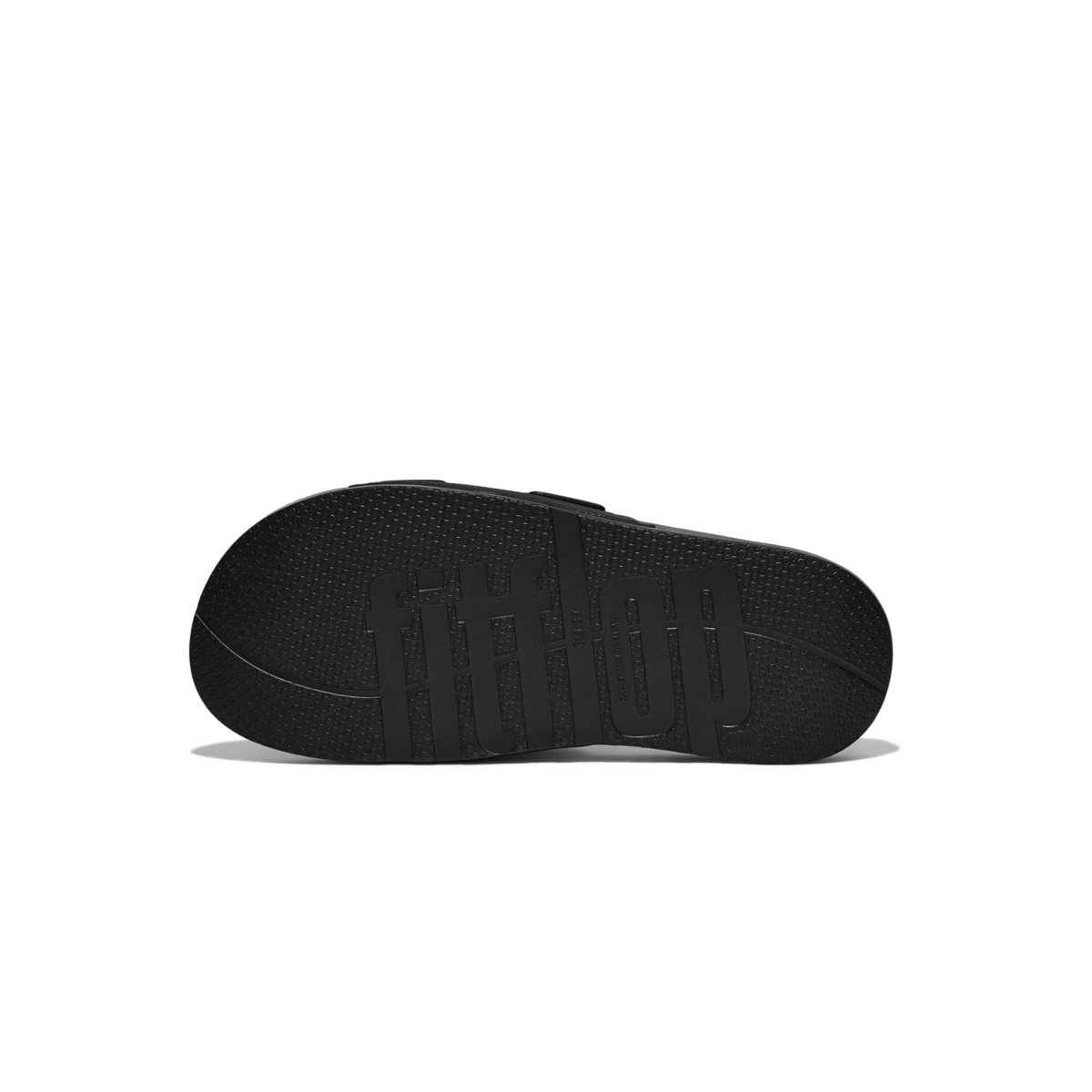 FitFlop iQUSHION Two-Bar Buckle Slides All Black outsole