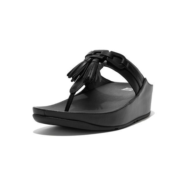 FLITTA Tassel-Chain Leather Toe-Post Sandals