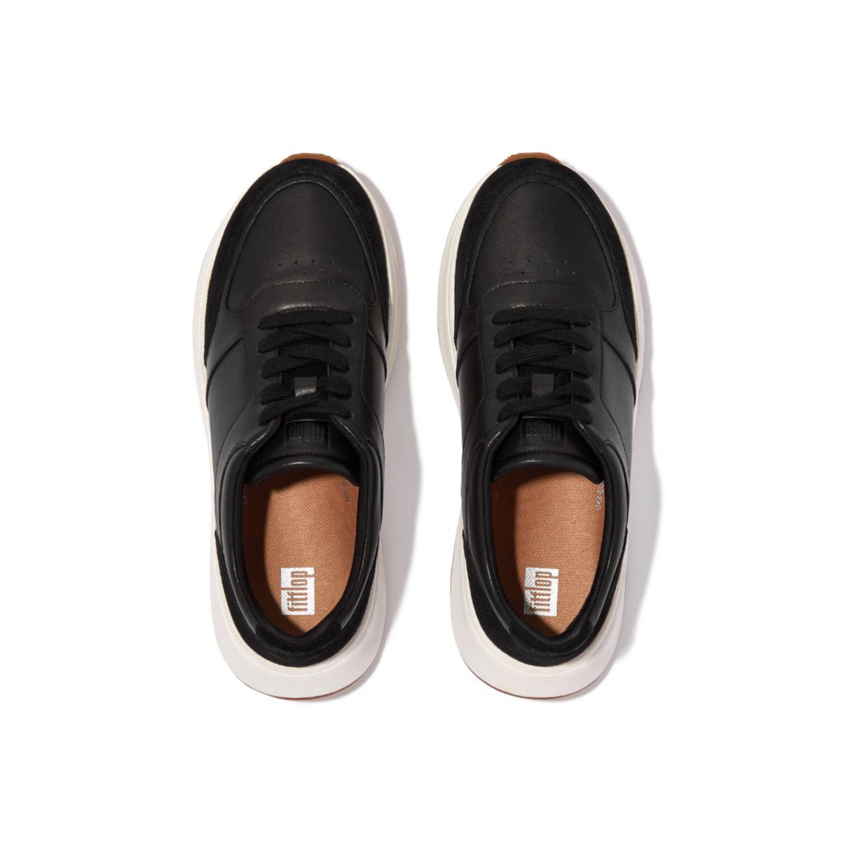 F-MODE Women's Leather Suede Flatform Sneakers - Black (FR1-001)